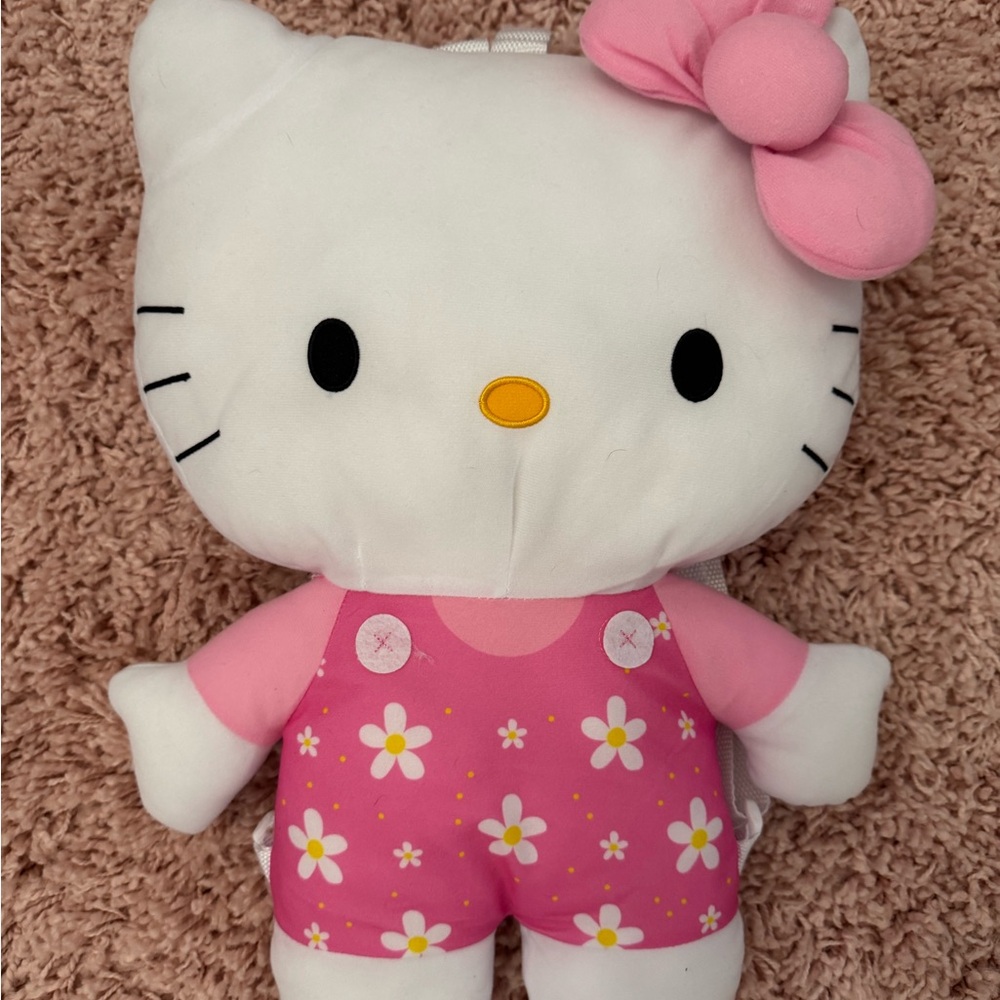 Hello Kitty White and Pink Stuffed Backpack with Small Zipper Pocket